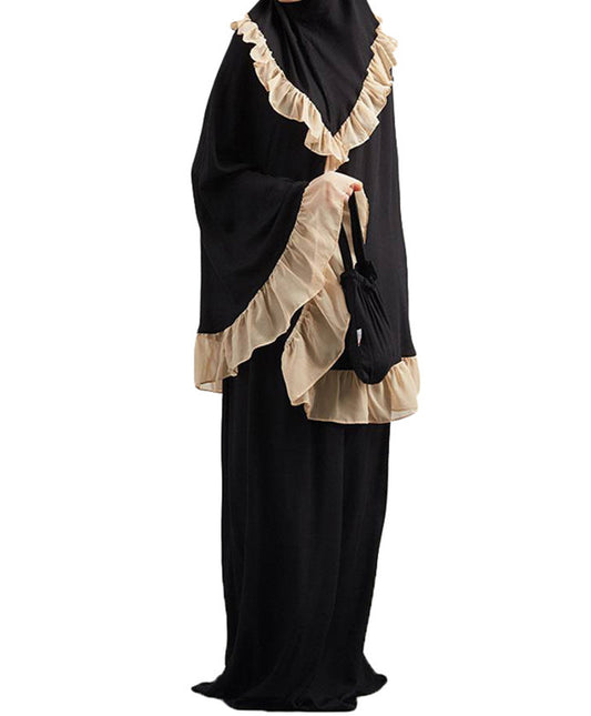 Muslim Kids Girls Long Sleeve Hijab Abaya Robe