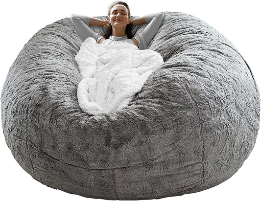 Bean Bag Chair Coverit Was Only A Cover, Not A Full Bean Bag Chair Cushion, Big Round Soft Fluffy PV Velvet Sofa Bed Cover, Living Room Furniture, Lazy Sofa Bed Cover,5ft Light Grey