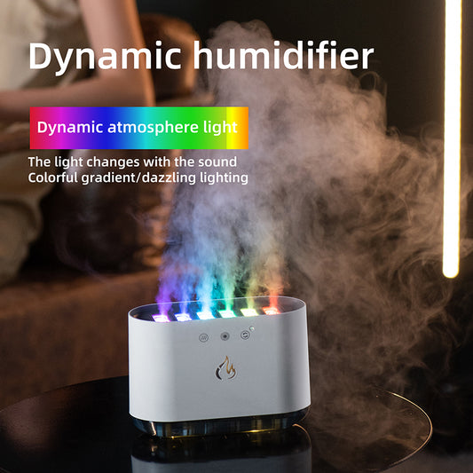 Amazon Hot Sale Dynamic Flame Humidifier USB Portable H20 Smart Ultrasonic Voice-Control Room Humidifier With 7 Colors Light