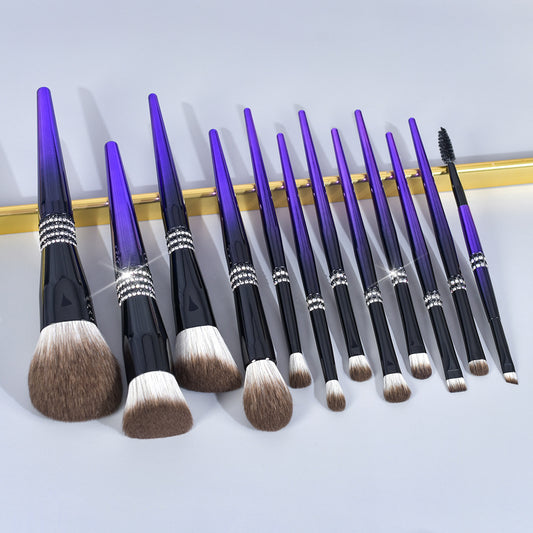 12 Gradient Blue Makeup Brushes Set